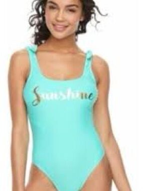 SO Aqua One-Piece Swimsuit with Gold 'Sunshine' Script